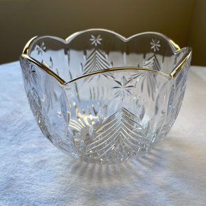 Mikasa Cut Crystal Christmas Bowl with gold trim